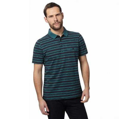 Green space dye striped polo shirt